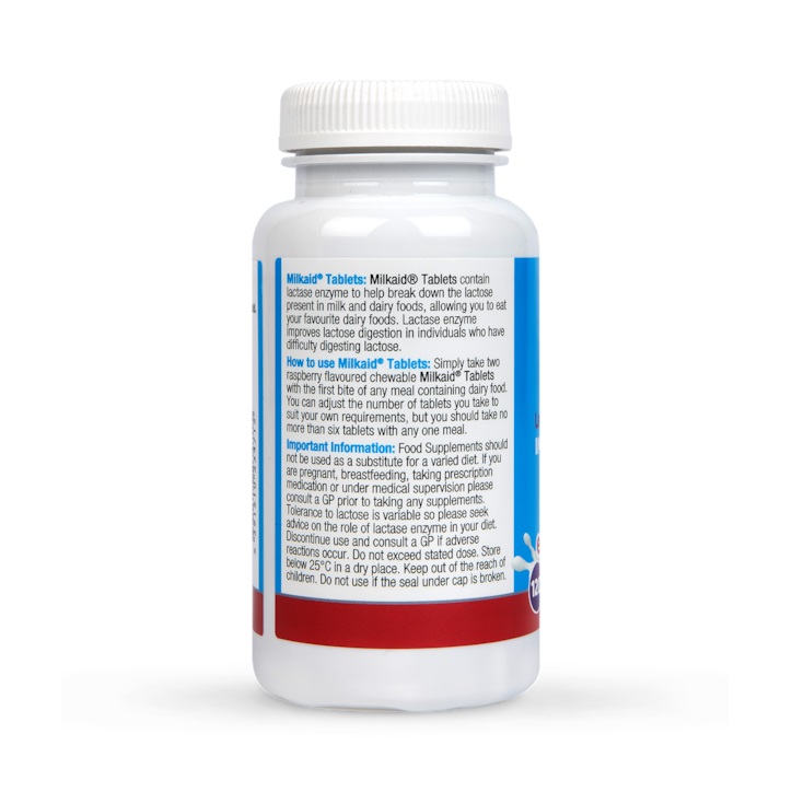 Milkaid Lactase Enzyme Tablets Raspberry Flavour 120 Tablets